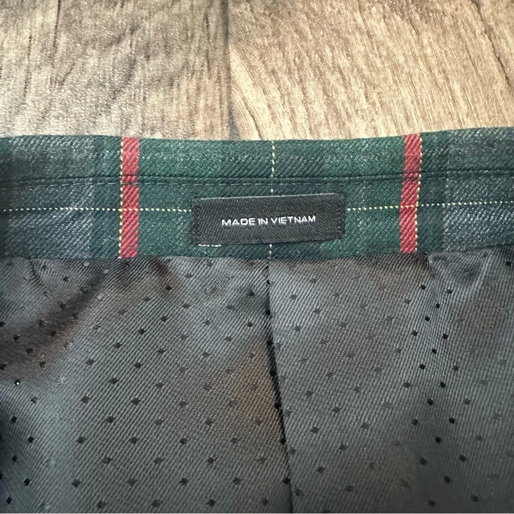JF J Ferrar Sports Coat Slim Suit Jacket Men's XL 46/48 R Plaid Red Green